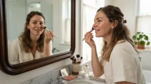 Step-by-step application using a highlighter palette for beginners on cheekbones