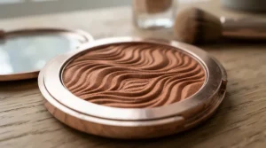 Detailed view of the pressed powder texture in a natural-looking bronzer for everyday wear.