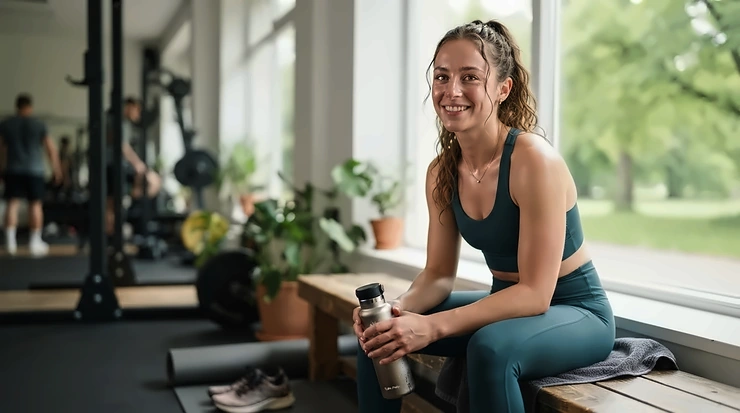 An active person glowing with a long-lasting bronzer for oily skin after a workout.