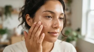 Applying a face primer for large pores to achieve a poreless finish on textured skin.