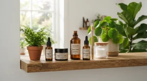 A daily beauty routine featuring face primer vs pore-minimizing primer for oily skin on a shelf.