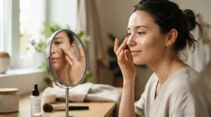 Applying a specialized face primer vs pore-minimizing primer for oily skin across the T-zone.