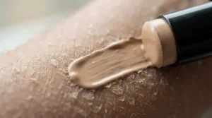 Applying a hydrating lip primer for long-lasting lipstick to dry skin before color.