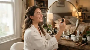 Achieving a pore-minimizing finish with matte setting spray for oily skin before a night out.